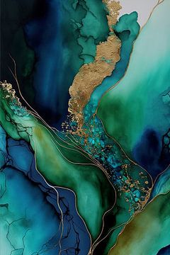 Abstractie met groene en blauwe kleuren van Carla van Zomeren