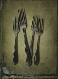 Still life of forks on pewter background by Gerben van Buiten