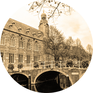 Nonnenbrug met Academiegebouw Leiden Nederland Sepia van Hendrik-Jan Kornelis