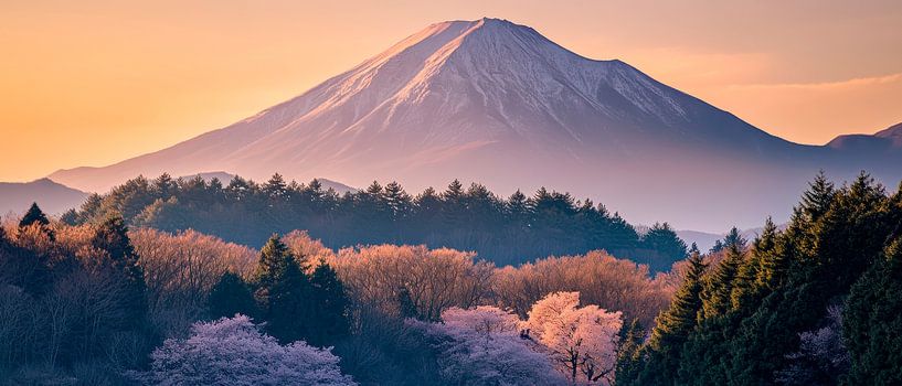 Landschaft mit schneebedecktem Vulkan von Poster Art Shop