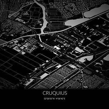 Schwarz-weiße Karte von Cruquius, Nordholland. von Rezona