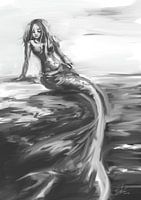 Mermaid artwork in shades of grey