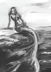 Mermaid artwork in shades of grey by Emiel de Lange