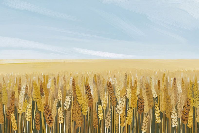 Vast wheat field under blue sky by Art & Soul Creations