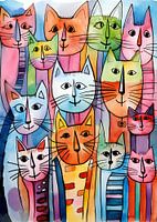 Bunte Katzen, Aquarell