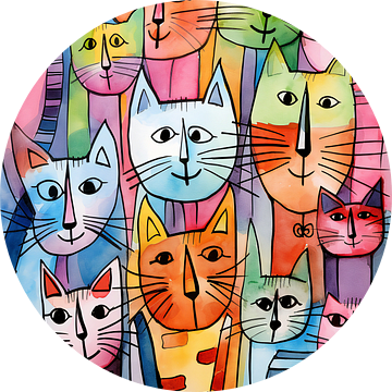 Kleurrijke Katten, Aquarel van Jacky