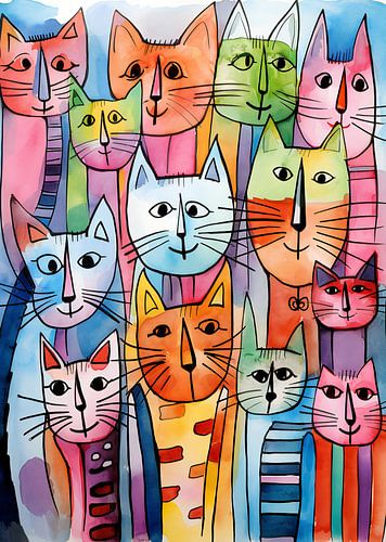 Bunte Katzen, Aquarell