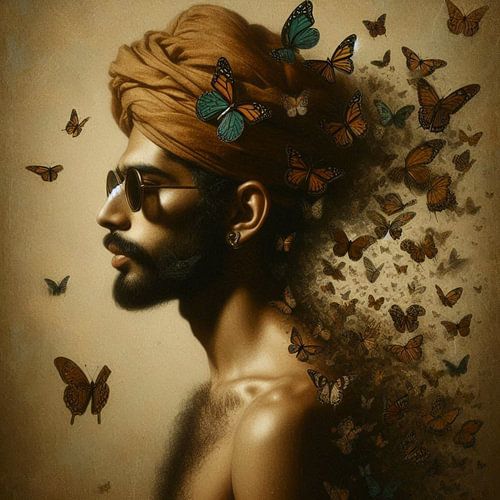 portret van man met vlinders