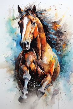 Rennend paard in aquarel van Richard Rijsdijk