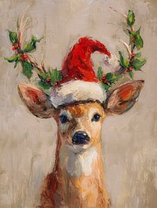 Weihnachtliches Rentier in Ölfarbe