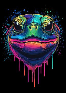 Kleurrijke schildpad in pop-artstijl met druppeleffect van Pixelbull Design
