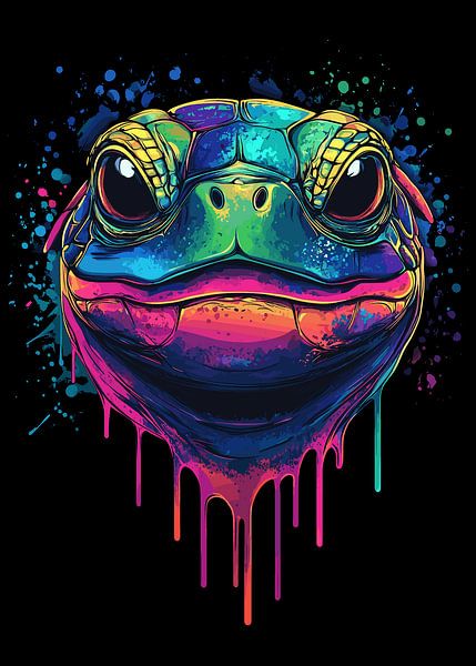 Kleurrijke schildpad in pop-artstijl met druppeleffect van Pixelbull Design