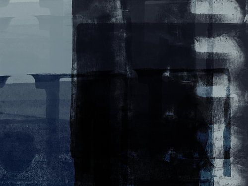 Art abstrait minimaliste en noir et bleu. sur Dina Dankers