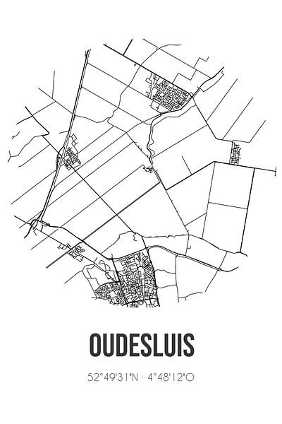 Oudesluis (Noord-Holland) | Map | Black and White by Prints of Place