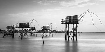 Fishing cabins in Black and White in Saint-Michel-Chef-Chef, Loire-Atlantique, France