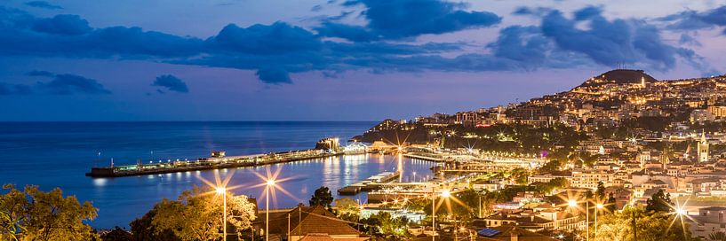 Panorama van Funchal op Madeira bij nacht van Werner Dieterich