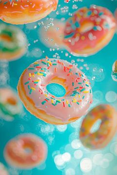 Kleurrijke donuts met zwevend effect van Poster Art Shop