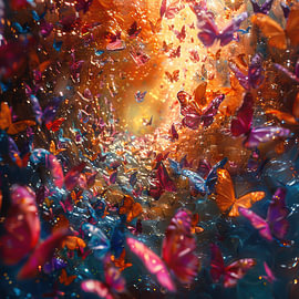 Cheerful abstract heart and butterflies by Wilma Mesman
