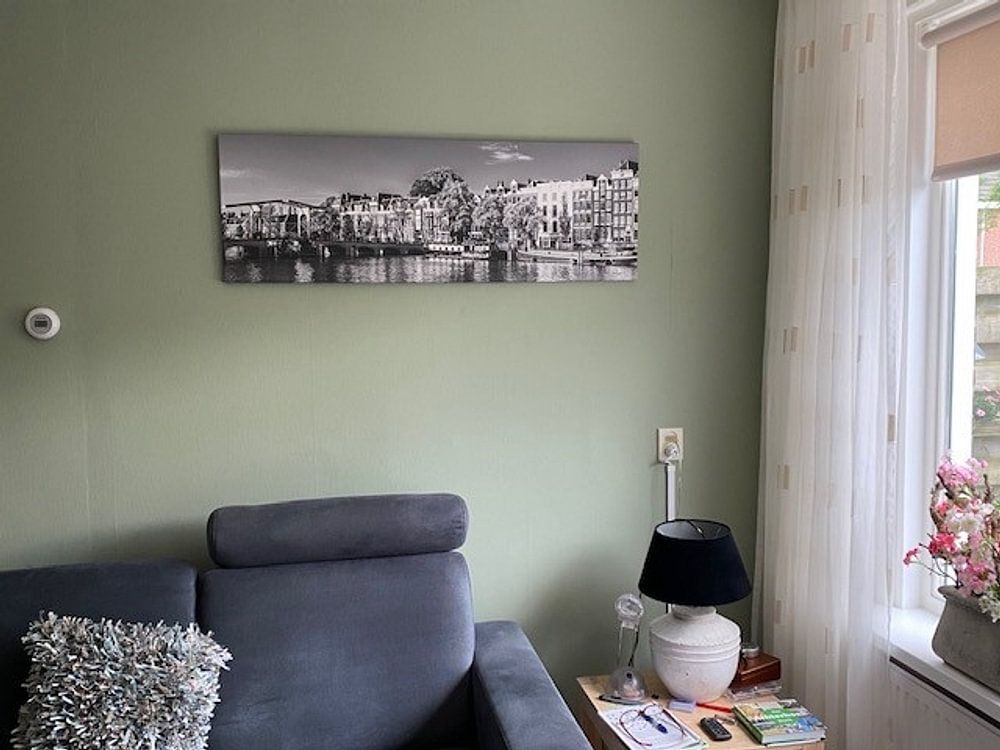 Panorama Magere Brug und Hausboote in Amsterdam / Schwarzweiss von Werner Dieterich