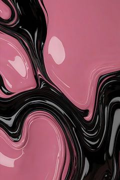Motif abstrait dynamique rose et noir sur De Muurdecoratie