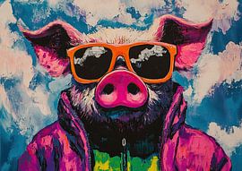 Schwein mit Sonnenbrille | Schwein mit buntem Mantel von OMG Art
