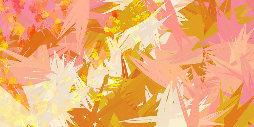 Pop der Farbe. Abstrakte botanische Kunst in Neonfarben rosa, gold, gelb von Dina Dankers
