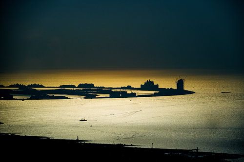 Coucher de soleil sur l'île de Jumeirah Palm à Dubaï