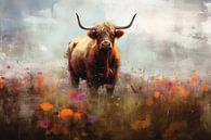 Schotse hooglander tussen de wilde bloemen van Studio Allee thumbnail