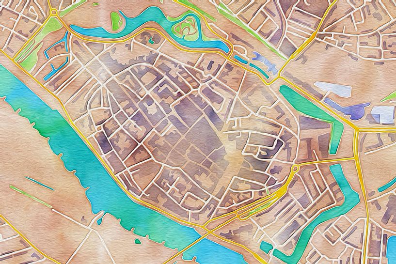 Kleurrijke kaart Deventer von Maps Are Art