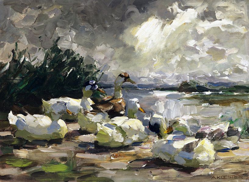 Ducks on the bank (nice cloud mood), ALEXANDER KOESTER, 1914 by Atelier Liesjes