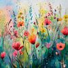 Peinture estivale et élégante d'un champ de fleurs sur Studio Pieternel