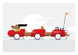 Dachshund in 3 bike trailers by de Pinda