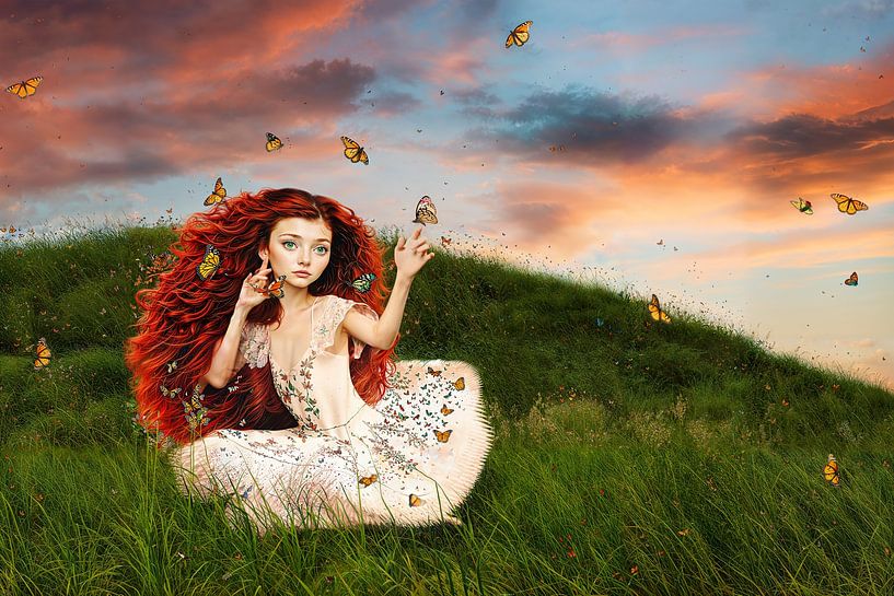 The girl with the butterflies by Arjen Roos