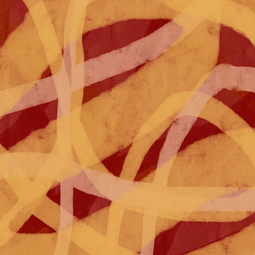 Moderne abstracte kunst. Penseelstreken in natuurlijk geel en donker terra.