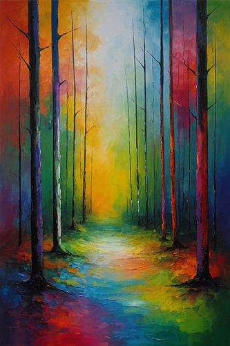 Betoverend Kleurrijk Bospad bij Zonsopgang