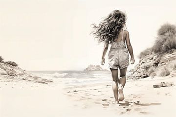 Meisje aan het strand van Koffie Zwart