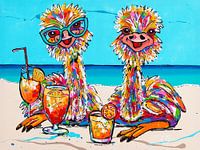 Happy ostriches on holiday