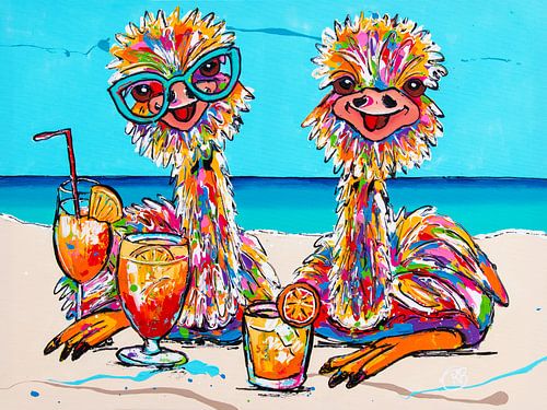 Vrolijke struisvogels op vakantie