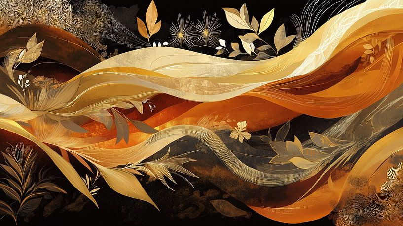 Waves Leaves | Creme Gold Leaves von Moderne Kollektion