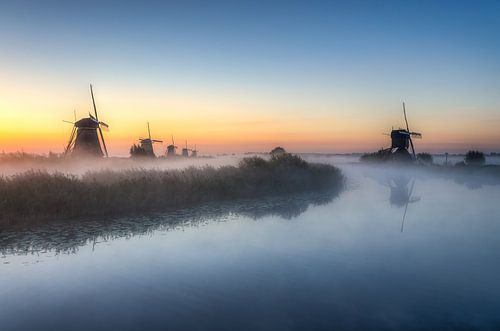 Dawn in Kinderdijk in the Netherlands by Michael Valjak