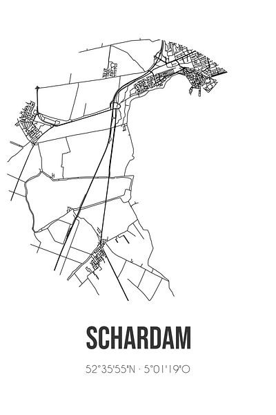 Schardam (North-Holland) | Map | Black and White by Prints of Place
