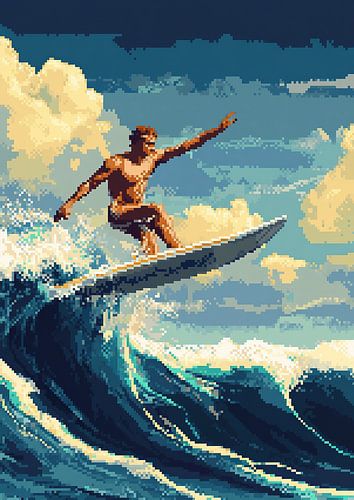Surf Poster Strand Zee - Pixel Art