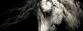 Spotted Stallion | Schwarz-Weiß-Pferdeporträt im Panoramaformat