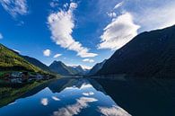 Uitzicht op de Fjærlandfsjord in Fjærland, Noorwegen van Rico Ködder thumbnail