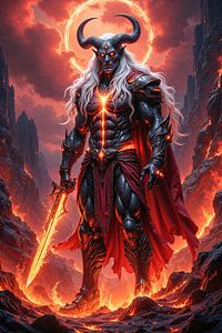 Dark Fantasy Wandbild: INFERNO - Der mächtige Dämon im Feuerreich