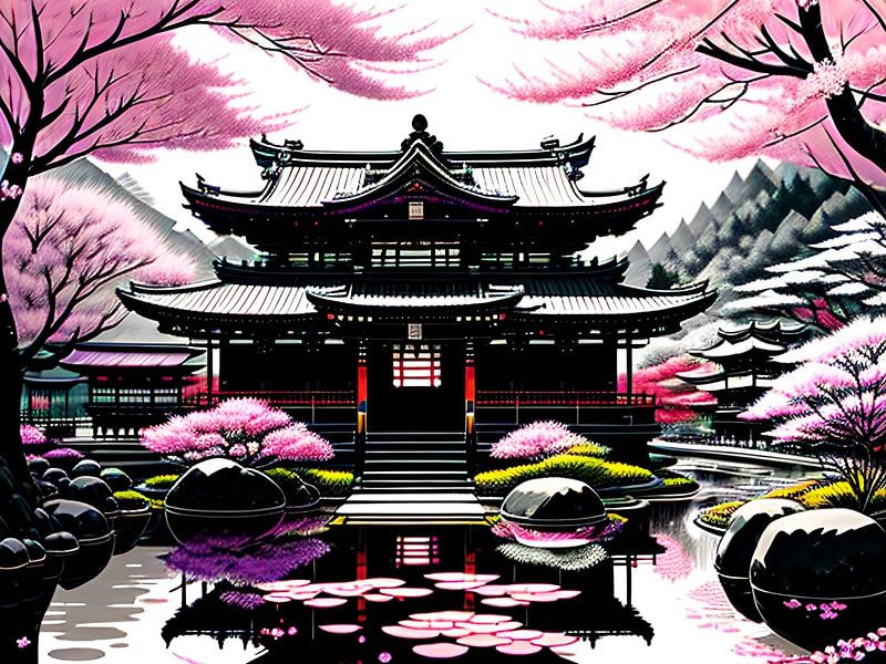 Tempel der Kirschblüten: Ein heiliger Ort in voller Pracht von ButterflyPix