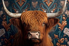 Portrait painting of highland cow