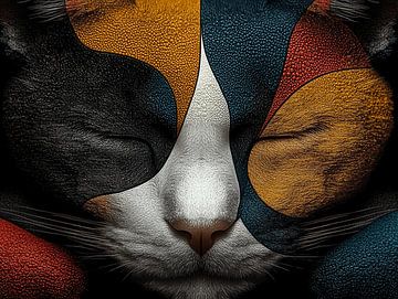 Verträumte Katze | Ein abstraktes Porträt voller Farbe von Karina Brouwer