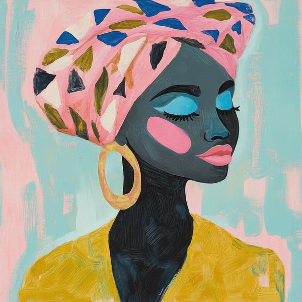 Gouache fashion portrait African lady by Kunstkabinet
