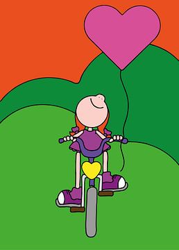 Happy girl on bike - art for children by Annemarie Broeders